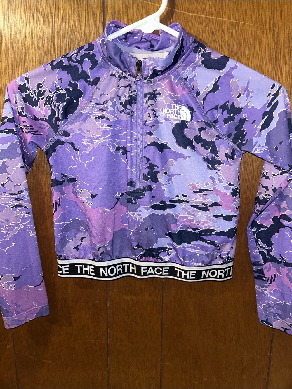 3/$25 | The North Face Purple Camouflage Pullover Half Zip Cropped Jacket